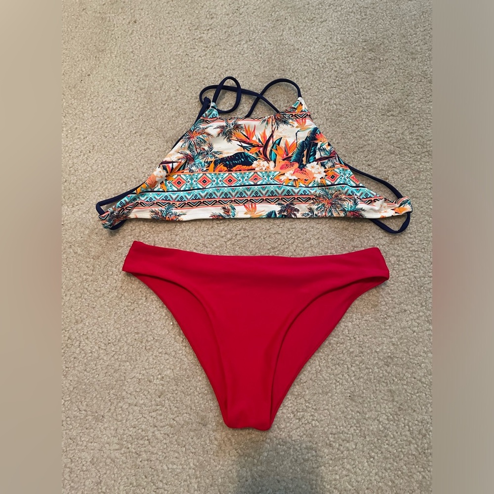 Body Glove halter style bikini top with red bottoms